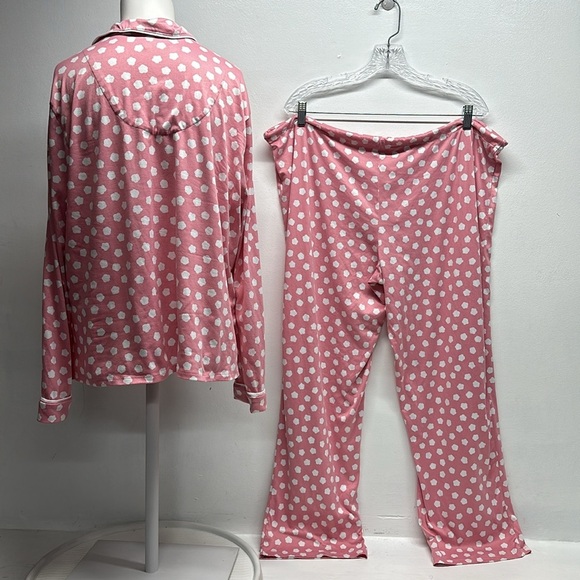 Kate Spade Pajama Set 2 Piece Long Sleeve Button Down Shirt Pants Pink Large - Picture 5 of 8